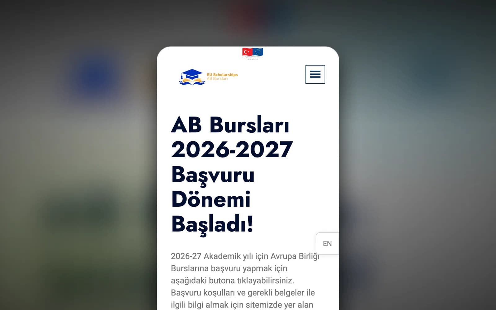EU Burs Projesi — Avrupa Birliği burslarına iki dilli başvuru portalı