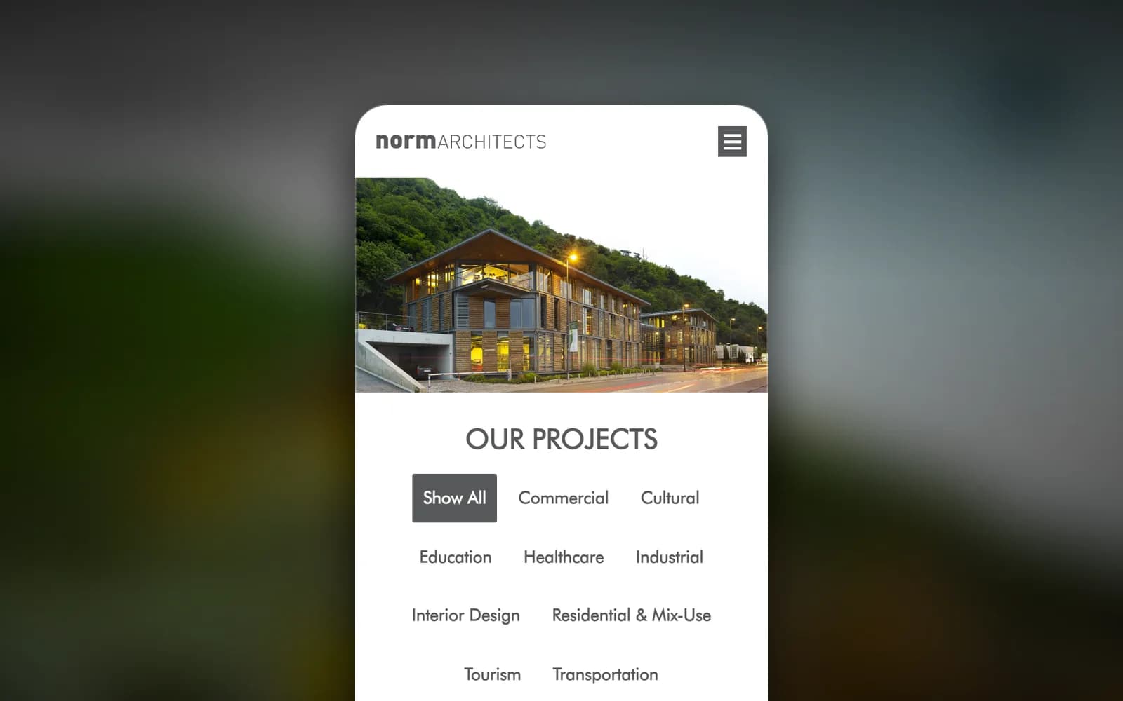 Norm Mimarlık — A category-filtered portfolio for an architecture office